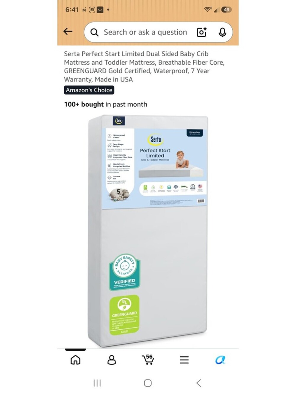 Serta Perfect Start Limited Dual Sided Baby Crib and Toddler Mattress Waterproof